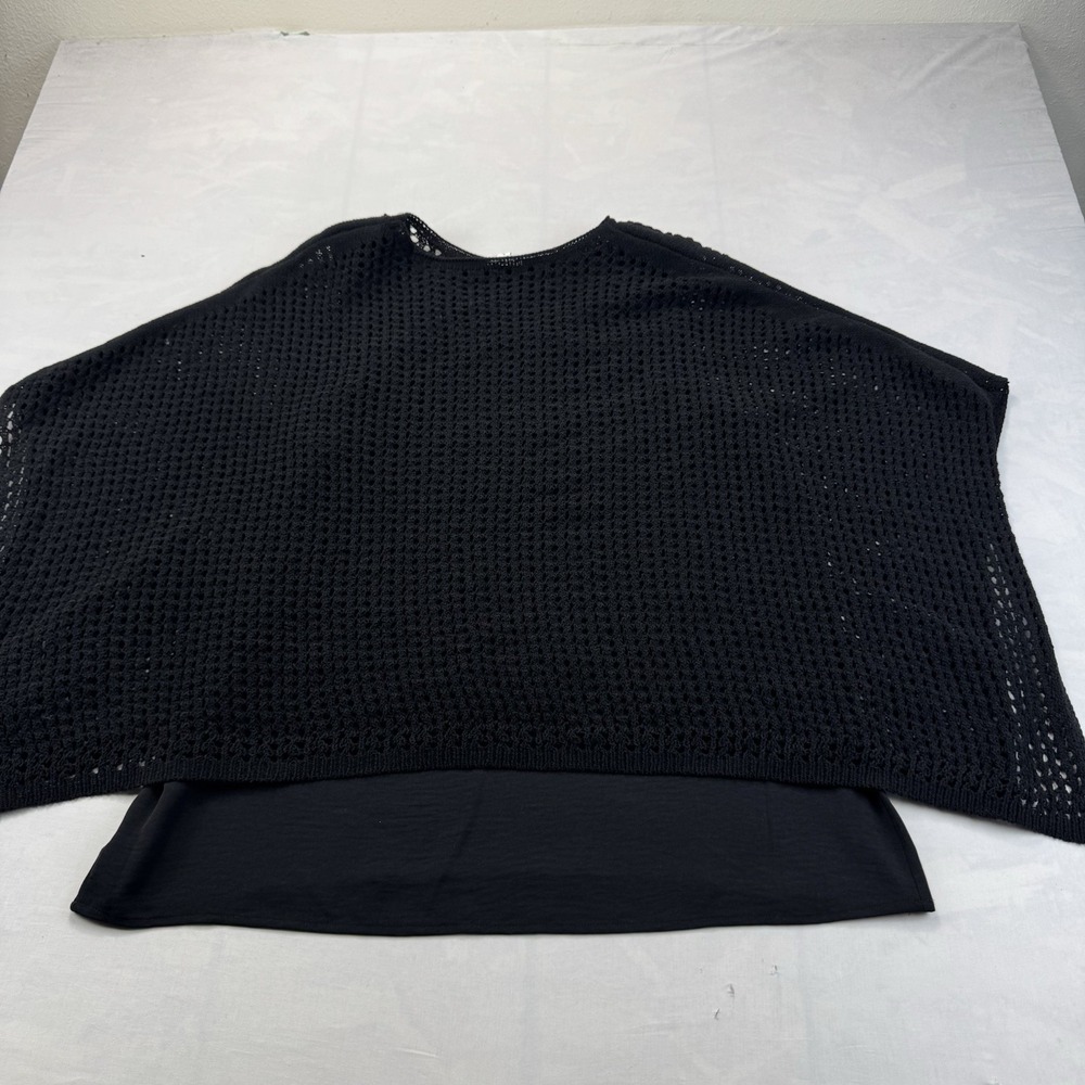 Slim Factor by Investments Large Black Crochet Open Knit Layered Poncho Top